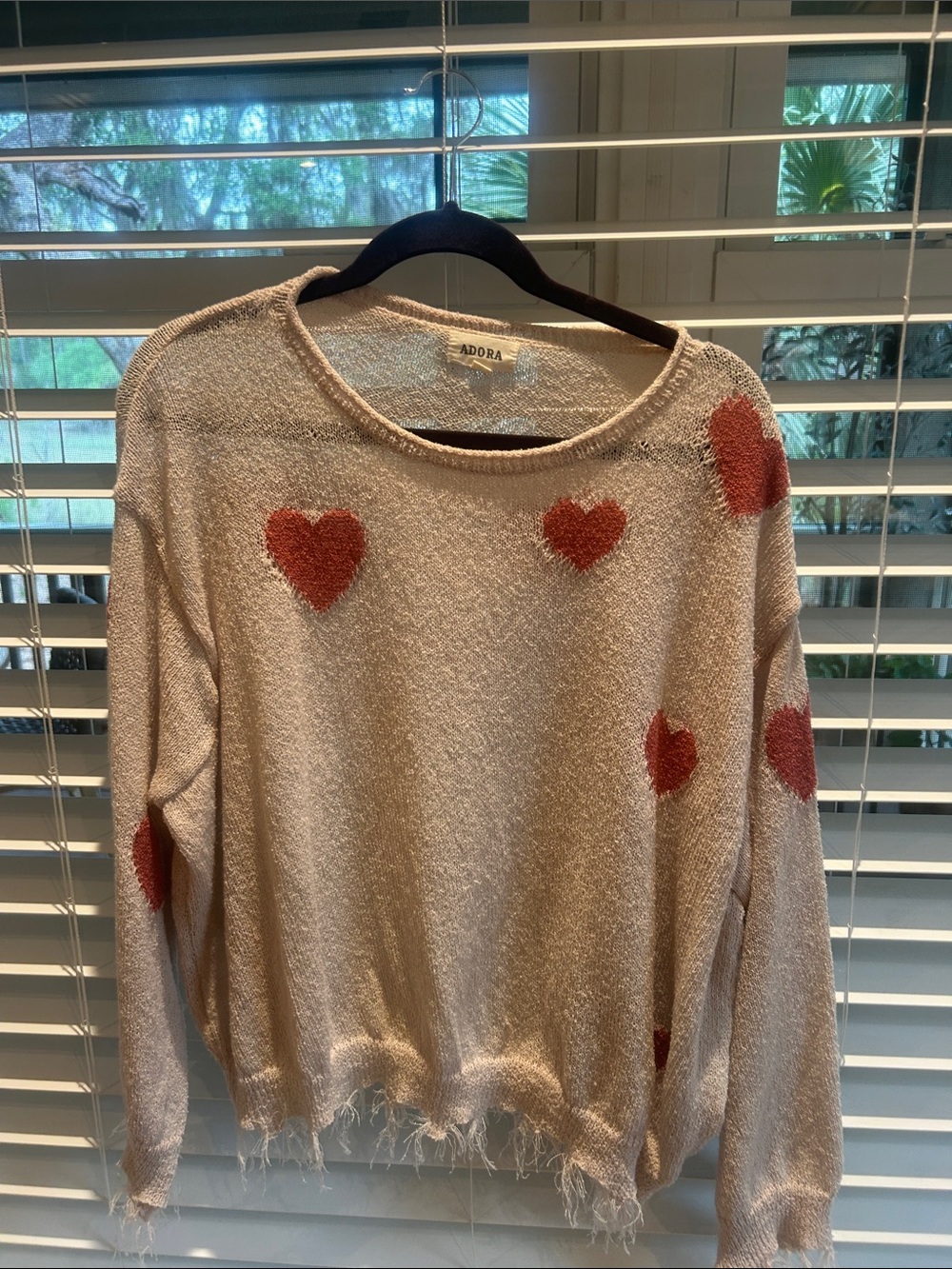 ADORA Cream Sweater with Rust-Red Heart Accents